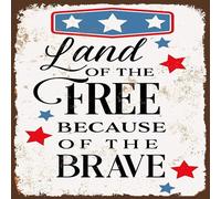 Novelty Tin Sign - Funny Look Land of The Free Because of The Brave Bar Cafe Home Wall Deco Metal Signs for Ranch Bar Wine Cellar Pub Decor Decorative Sign 12x12 inch