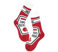 Novelty Tomato Ketchup Design Crew Socks, Red and White, Adult Size UK 6-10