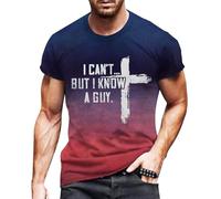 Novelty Tshirts I Can't but I Know a Guy Letter Printed T-Shirts for Men Funny Christian Shirts Short Sleeve Tops(Dark Blue,Medium)