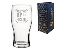 Novelty Tulip Pint Cider Beer Glass - Fill This Up Or F**K Off - Engraved