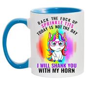 Novelty Unicorn Mug - Back The Fuck Up Sprinkle Tits - Adult Humour Funny Sarcastic Ceramic Coffee Cup (Blue)