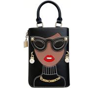 Novelty Unique 3D Lady Face PU Leather Top Handle Satchel Handbags for Women Funky Tote Purse Hobo Crossbody Shoulder bags, Pearl Black, L