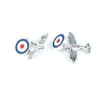 Novelty War Plane Fighter Jet Spitfire RAF Cuff Link & Gift Box In Polished Stainless Steel By Onyx Art - CK904