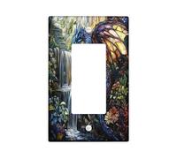 Novelty Western Dragons Decorative Light Switch Cover Plate 1 Gang Single Rocker, Fantasy Stained Glass Electrical Faceplate for Kitchen Bathroom, Animal Switchcover Decor