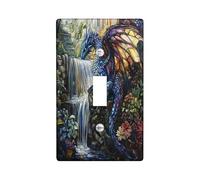 Novelty Western Dragons Decorative Light Switch Cover Plate 1 Gang Single Toggle, Fantasy Stained Glass Electrical Faceplate for Kitchen Bathroom, Animal Switchcover Decor