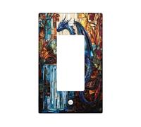 Novelty Western Dragons Decorative Light Switch Cover Wall Plate 1 Gang Single Rocker, Fantasy Stained Glass Electrical Faceplate for Kitchen Bathroom, Animal Switchcover Decor