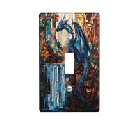 Novelty Western Dragons Decorative Light Switch Cover Wall Plate 1 Gang Single Toggle, Fantasy Stained Glass Electrical Faceplate for Kitchen Bathroom, Animal Switchcover Decor
