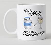 Novelty Wine and Milk Ceramic Coffee Mug, You're The Milk to My Chardonnay Design, White