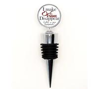 Novelty Wine Bottle Stopper, 'I Make Wine Disappear' Design, Chrome and Black