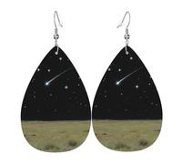 Novelty Women Earring Night Sky Stars Teardrop Leather Earrings Vintage Drop Leather Earrings For Party Anniversary Mother’S Day