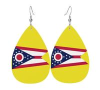 Novelty Women Earring Ohio State Flag Print Drop Leather Earrings Fashion Earring for Decorations Party Mother’s Day