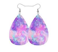 Novelty Women Earring Starry Sky Pink Romantic Galaxy Cloud Cosmic Nebula Drop Earrings Decorative Teardrop Leather Earrings For Mother’S Day Anniversary Decorations