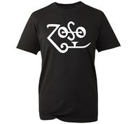 Novelty Zoso Signature T-Shirt, Famous Punk Rock Band Guitarist Fan Shirt, Gift Unisex Tee Top (Black, L)