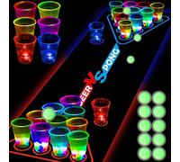 noveltymeme Glow in The Dark Beer Pong Table Mat, Drinking Game Pong Game with Party Cups, Glow Pongs for Indoor Outdoor Party Game Party Supplies Decoration Flashing&Red&Blue