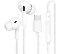 NoveltyThunder Earphones Headphones For iPad 11th Gen 2025 A16 Type C In Ear Wired Bass With Mic Remote Volume Control White