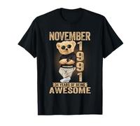 November 34th Birthday Men Women 1991 Awesome Teddy Bear T-Shirt