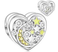 November Birthstone Charm for Pandora Charm Moon Star Sterling Silver Heart