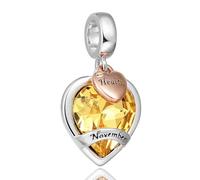 November Birthstone Charms for Women Bracelets Yellow Heart Charm fit Pandora Bracelets Jewellery Girls for Women Girls