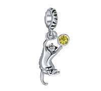 November Yellow Birthstones Ginger Tabby Cat Dangle Charm fits Pandora Charms Bracelets Gift Cats Lovers Women Birthday Christmas