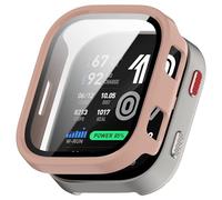 NovemFoal Case Compatible with Amazfit Bip Max Screen Protector, Hard PC Full Coverage Protective Cover with Built-in Tempered Glass, Shockproof Scratch Resistant Bumper Accessory, Glossy Pink
