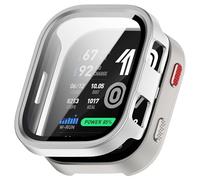 NovemFoal Case Compatible with Amazfit Bip Max Screen Protector, Hard PC Full Coverage Protective Cover with Built-in Tempered Glass, Shockproof Scratch Resistant Bumper Accessory, Matte Silver
