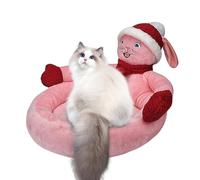 Novent Christmas Cat House - Pink 3D Christmas Cat Nest with Hat and Scarf - Soft and Cosy Kitten Bed, Washable Dog and Cat House with Non-Slip Base
