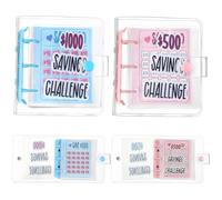 Noveread 2 Pcs 1000 Dollar Saving Challenge, Little Bitty Bucks 500 Savings Book, Mini Binder with Cash Envelopes, Cash Binder for Budgeting Reusable Budget Book (Pink and Blue)