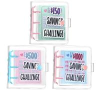 Noveread 3 Pcs Mini Money Saving Binder,1000,500,150 Dollar,Pink Blue