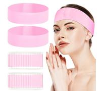 Noverlife 100 Pack Disposable Spa Facial Headbands for Securing Hair during Makeup, Non-Woven Stretch Individually Facial Headband for Sauna Washing Face, Wrapped Elastic Makeup Head Band (Pink)