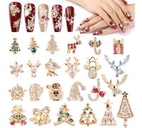 Noverlife 24PCS Christmas Nail Art Charms, Alloy Mix Shapes 3D Xmas Nail Zircon Charm Christmas Nail Crystal Diamonds, Luxury Flatback Nail Jewelry Rhinestones Shiny Winter Holiday Nail Art Decoration