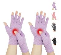 Novetec Arthritis Gloves Fingerless Compression Gloves for Women Men Hand Support for Rheumatoid Osteoarthritis Raynauds Disease Relief Breathable Machine Washable for Typing Driving Work (2Purple, M)