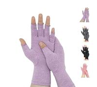 Novetec Arthritis Gloves Fingerless Compression Gloves for Women Men Hand Support for Rheumatoid Osteoarthritis Raynauds Disease Relief Breathable Machine Washable for Typing Driving Work (Purple, L)