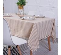 Novetec Tablecloth Rectangular Linen Look Stripe Tassel Tablecloth Wipe Clean Oil Resistant Stain Resistant Easy Care For Indoor Outdoor Garden Dining Room Party And Celebrations