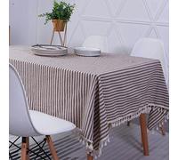 Novetec Tablecloth Rectangular Linen Look Stripe Tassel Tablecloth Wipe Clean Oil Resistant Stain Resistant Easy Care For Indoor Outdoor Garden Dining Room Party And Celebrations