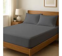 Novexa 100% Egyptian Cotton Double Fitted Sheets 400 Thread Count 35cm Deep Cooling Hotel Quality Bed Sheet Luxury Ultra Soft Bottom Grey Fitted Bedsheets