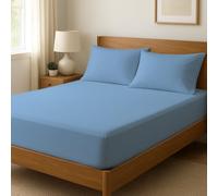Novexa 100% Egyptian Cotton King Fitted Sheets 400 Thread Count 35cm Deep Cooling Hotel Quality Bed Sheet Luxury Ultra Soft Bottom Sky Blue Fitted Bedsheets