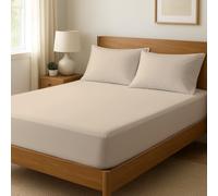 Novexa 100% Egyptian Cotton Single Fitted Sheets 400 Thread Count 35cm Deep Cooling Hotel Quality Bed Sheet Luxury Ultra Soft Bottom Beige Fitted Bedsheets
