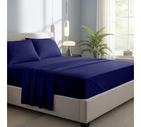 Novexa 100% Egyptian Cotton Single Fitted Sheets 400 Thread Count 40cm Deep Bed Sheet Luxury Ultra Soft Bottom Grey Fitted Bedsheets (NavyBlue, Super King)