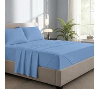 Novexa 100% Egyptian Cotton Single Fitted Sheets 400 Thread Count 40cm Deep Bed Sheet Luxury Ultra Soft Bottom Grey Fitted Bedsheets (Sky-blue, Single)