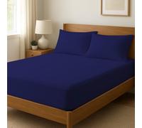 Novexa 100% Egyptian Cotton Super King Fitted Sheets 400 Thread Count 35cm Deep Cooling Hotel Quality Bed Sheet Luxury Ultra Soft Bottom Navy Blue Fitted Bedsheets