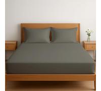 Novexa 3 Piece Egyptian Cotton Double Fitted Sheets 400 Thread Count 3PCS Deep Fitted Sheet Set with 2 Pillowcase Hotel Quality Bed Sheet Luxury Ultra Soft Bottom Grey Fitted Bedsheets