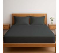 Novexa 3 Piece Egyptian Cotton Super King Fitted Sheets 400 Thread Count 3PCS Deep Fitted Sheet Set with 2 Pillowcase Hotel Quality Bed Sheet Luxury Ultra Soft Bottom Charcoal Fitted Bedsheets