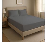 Novexa 3Pcs 100% Egyptian Cotton Double Fitted Sheets &2 Pillowcase Pair 400 Thread Count 40cm Deep Bed Sheet Wrinkle Resistant Hotel Quality Grey Fitted Bedsheets