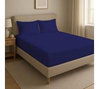 Novexa 3Pcs 100% Egyptian Cotton Double Fitted Sheets &2 Pillowcase Pair 400 Thread Count 40cm Deep Bed Sheet Wrinkle Resistant Hotel Quality Navy Blue Fitted Bedsheets