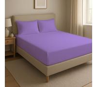Novexa 3Pcs 100% Egyptian Cotton Double Fitted Sheets &2 Pillowcase Pair 400 Thread Count 40cm Deep Bed Sheet Wrinkle Resistant Hotel Quality Lilac Fitted Bedsheets