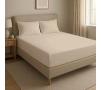 Novexa 3Pcs 100% Egyptian Cotton Small Double Fitted Sheets & 2 Pillowcase Pair 400 Thread Count 40cm Deep Bed Sheet Wrinkle Resistant Hotel Quality Beige Fitted Bed Sheets