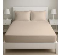 Novexa 3PCS Bedsheet 100% Egyptian Cotton Double Fitted Sheets 400 Thread Count 25cm Fitted Sheet SET with 2 PIllowcase Pair Deep Bed Sheet Luxury Ultra Soft Beige Fitted Cover