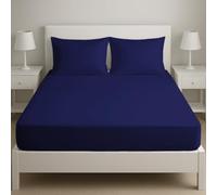 Novexa 3PCS Bedsheet 100% Egyptian Cotton Double Fitted Sheets 400 Thread Count 25cm Fitted Sheet SET with 2 PIllowcase Pair Deep Bed Sheet Luxury Ultra Soft Navy Blue Fitted Cover