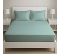 Novexa 3PCS Bedsheet 100% Egyptian Cotton Small Double Fitted Sheets 400 Thread Count 25cm Fitted Sheet SET with 2 PIllowcase Pair Deep Bed Sheet Luxury Ultra Soft Duck Egg Fitted Cover