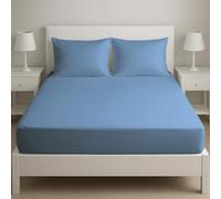 Novexa 3PCS Bedsheet 100% Egyptian Cotton Small Double Fitted Sheets 400 Thread Count 25cm Fitted Sheet SET with 2 PIllowcase Pair Deep Bed Sheet Luxury Ultra Soft Sky Blue Fitted Cover